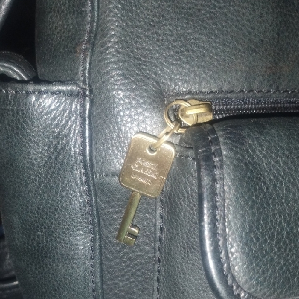 Fossil Black Leather Bag with Gold Key Charm